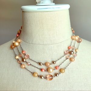 Peach & Silver Layered Beaded Necklace